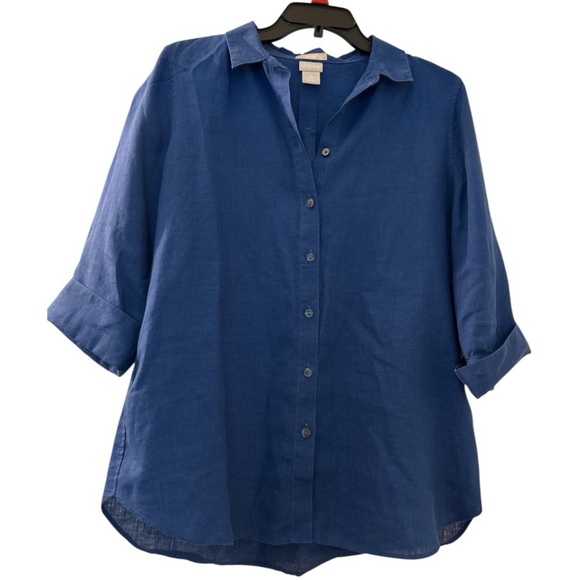 CHICO’S 100% linen button down shirt, 3/4 sleeves, royal blue oversized sz small - Picture 1 of 5